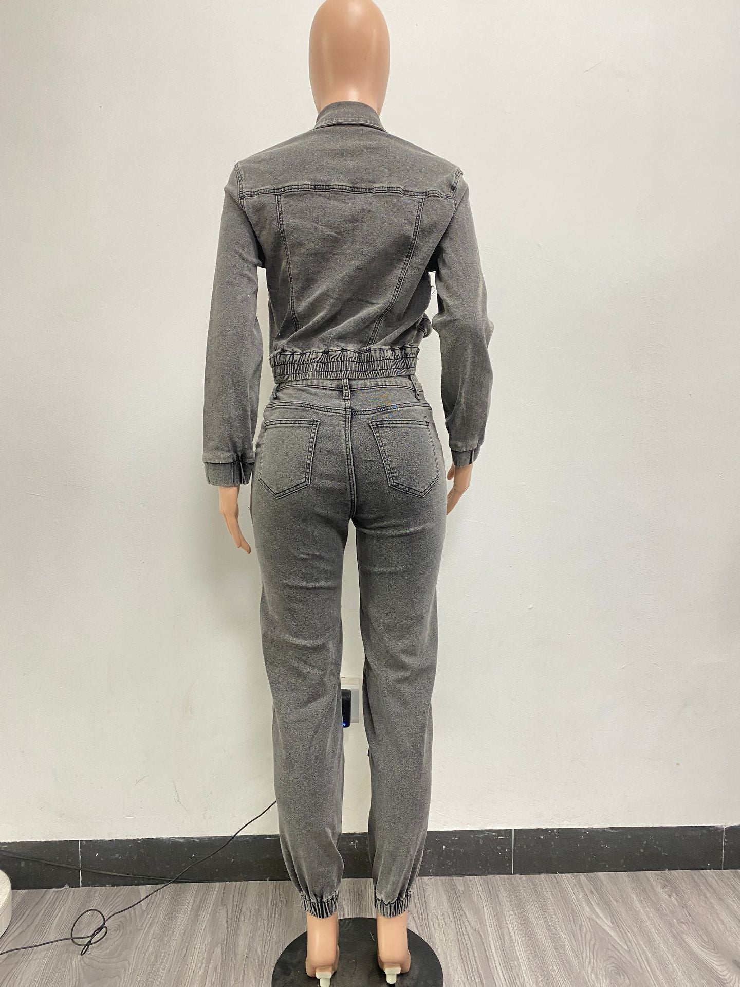 Fashion Stretchy Multi-pocket Washed Denim Sets