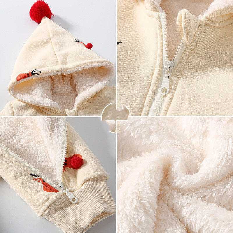 Khakifarbene, wattierte, warme Babykleidung