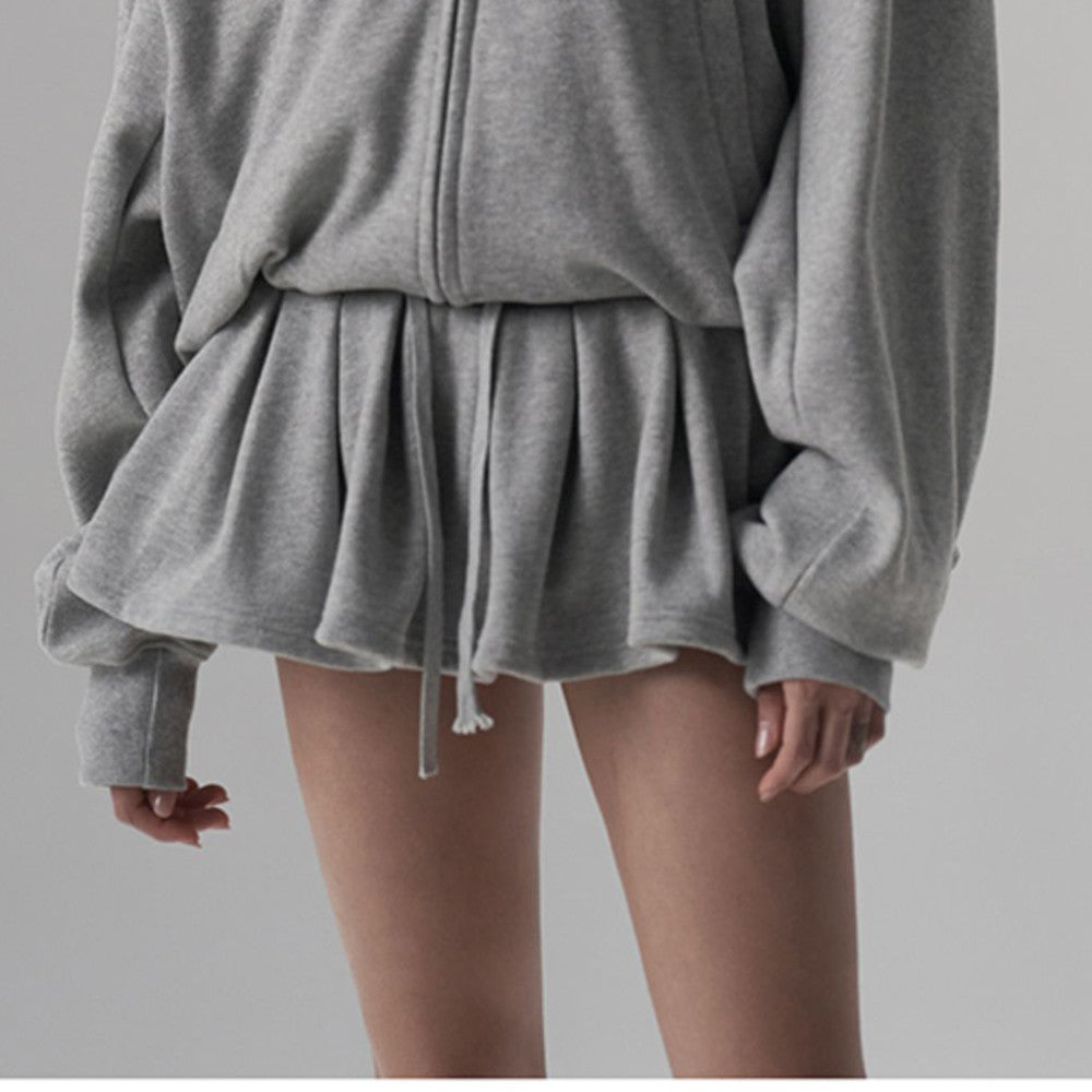 Silk Wool Casual Sports Loose Fit Hoodie Half Skirt Set
