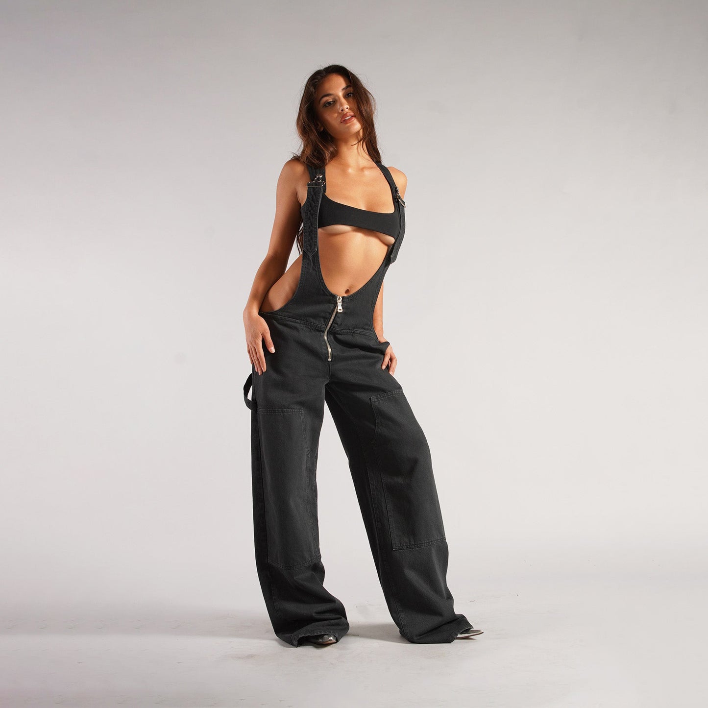 Y2K Zipper Denim Overalls Jumpsuit Jeans