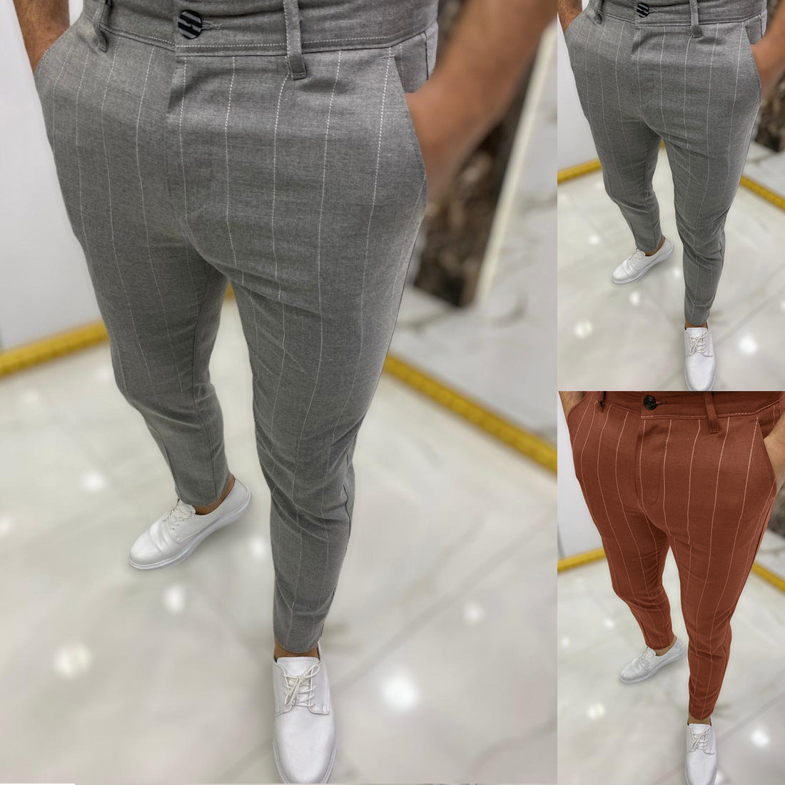 Lässige Hose mit gepunkteten Streifen und Knöchelbund für Herren