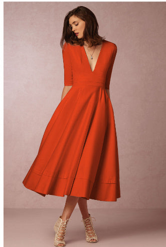 V-neck Dresses Retro 60s Swing Sleeve