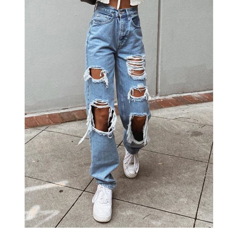 Jeans mit zerrissener Taille und lockerem Bein