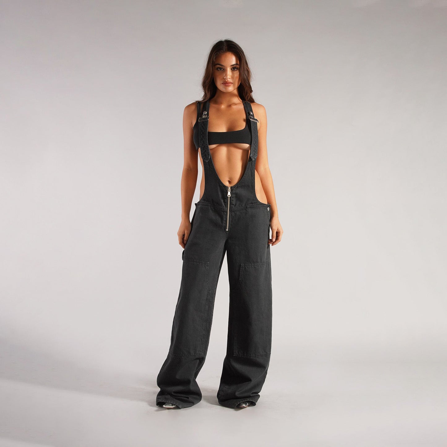 Y2K Zipper Denim Overalls Jumpsuit Jeans