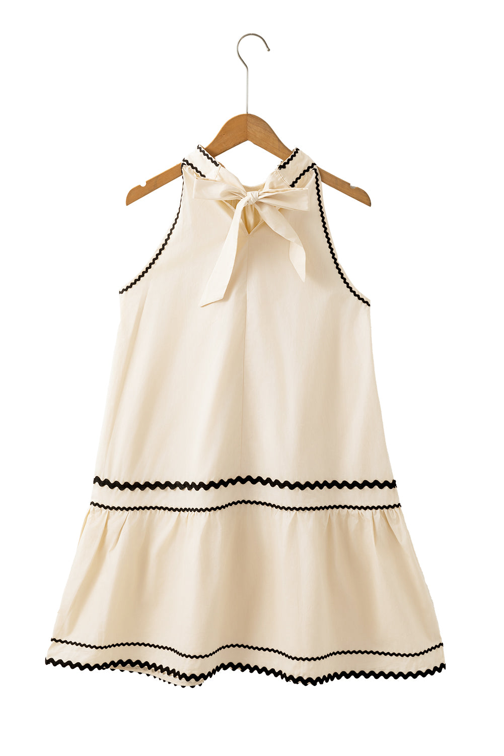 Khakifarbenes, gestreiftes Ricrac-Minikleid ohne Ärmel