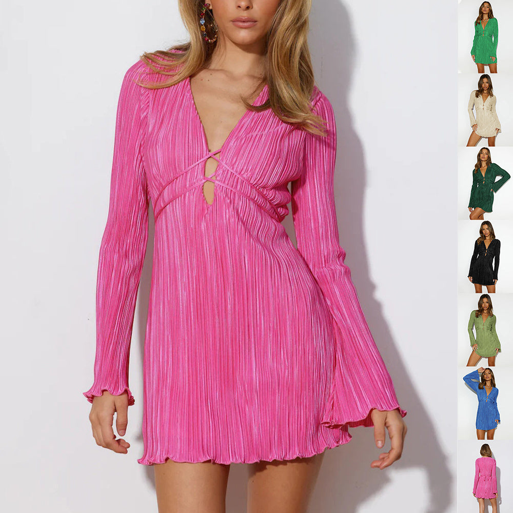Slim Lace-up V-neck Glitter Dresses
