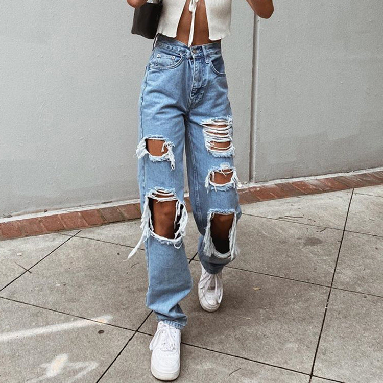 Jeans mit zerrissener Taille und lockerem Bein