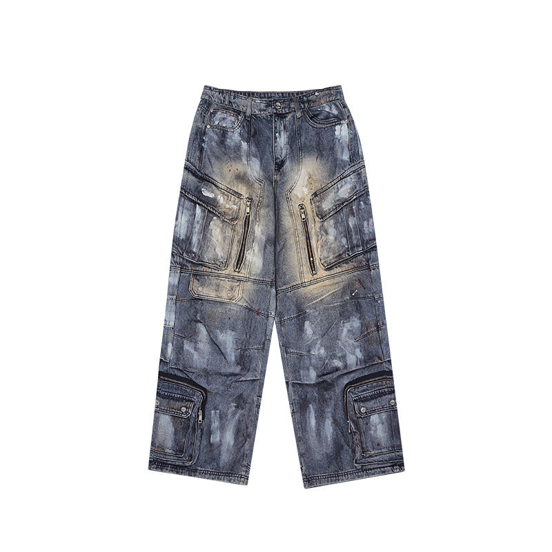 Jeans mit mehreren Taschen und digitalem Inkjet-Druck