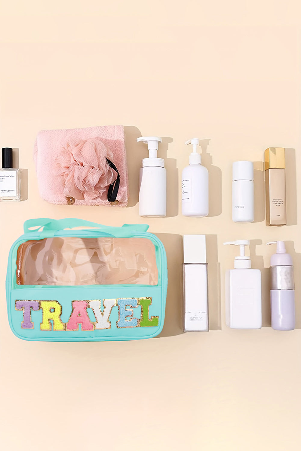 Mintgrüne transparente Reise-Make-up-Tasche