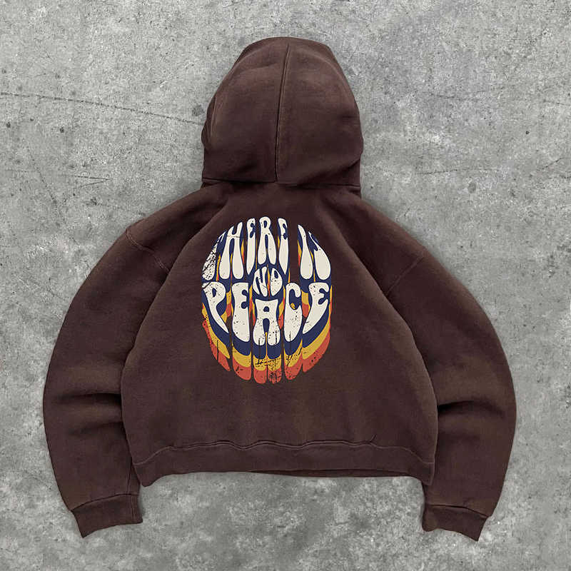 THERE IS NO PEACE Loose Hooded Sweater