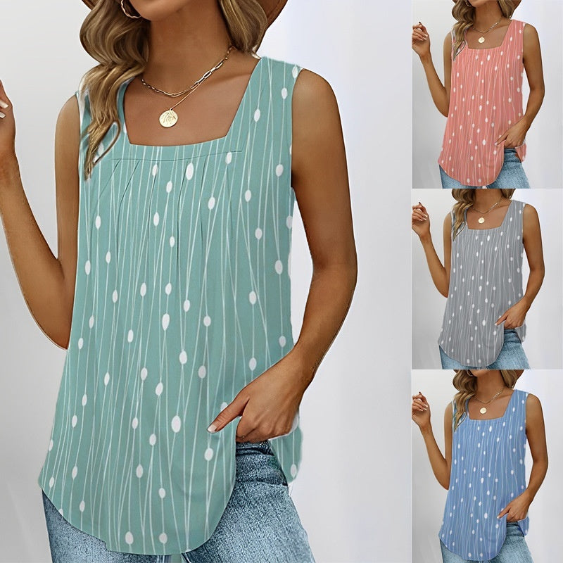 Polka Dot Sleeveless Square Collar Top