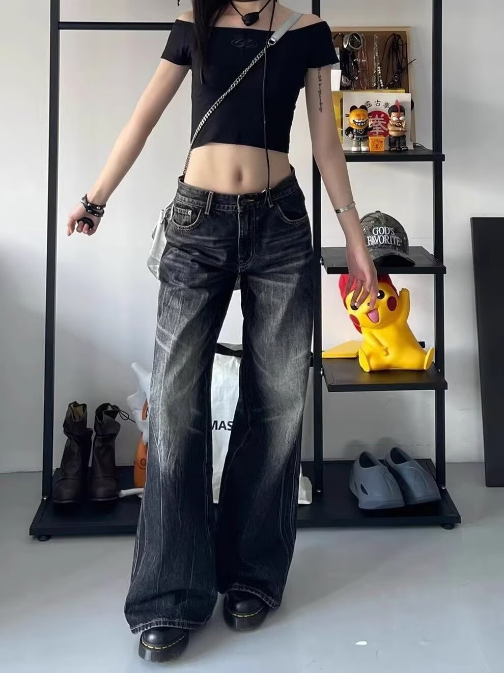 Black Low Waist Oversize Jeans
