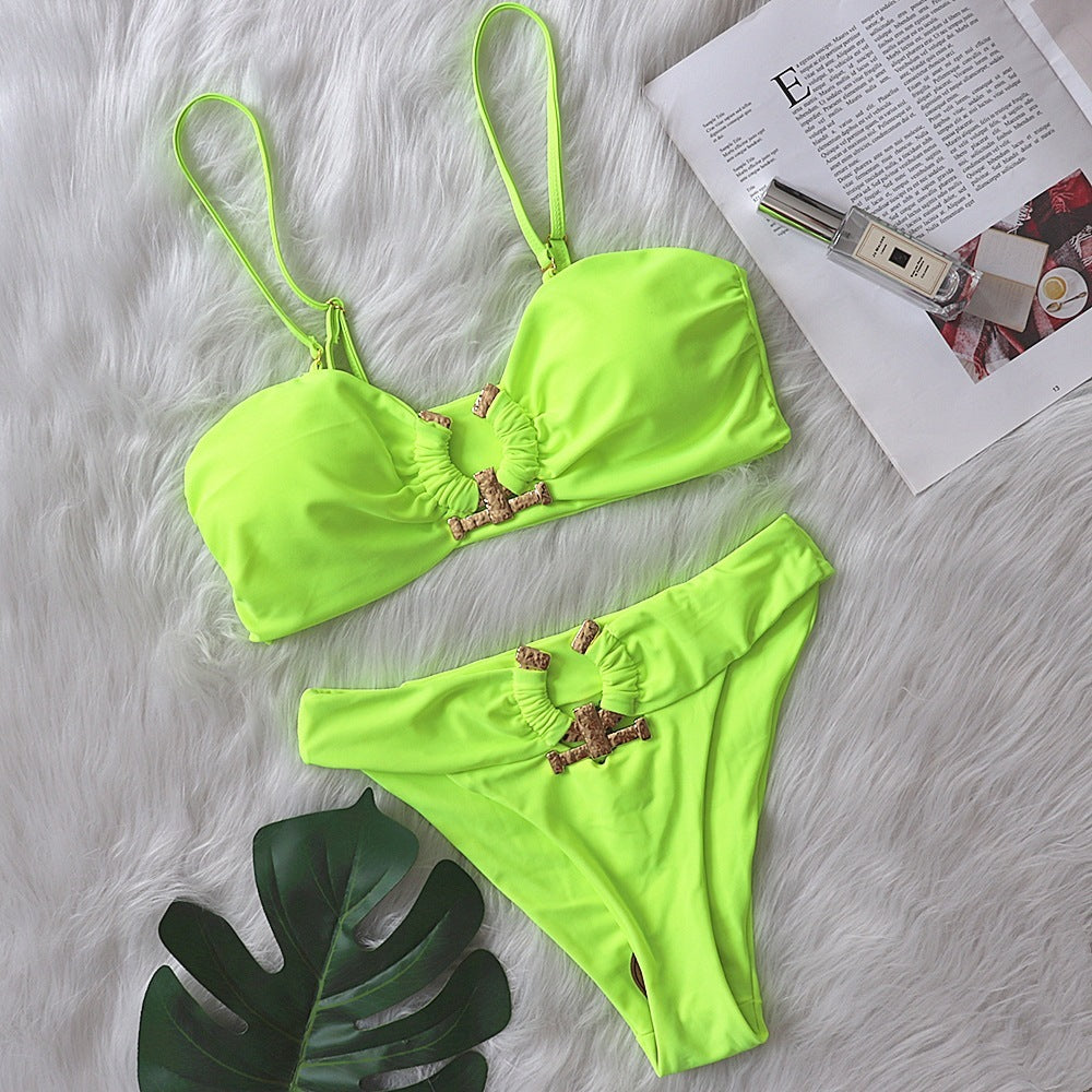 Solid Color with Metal Accessories Swimsuit