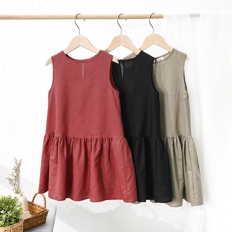 Little Girls Sleeveless Cotton Linen Dresses