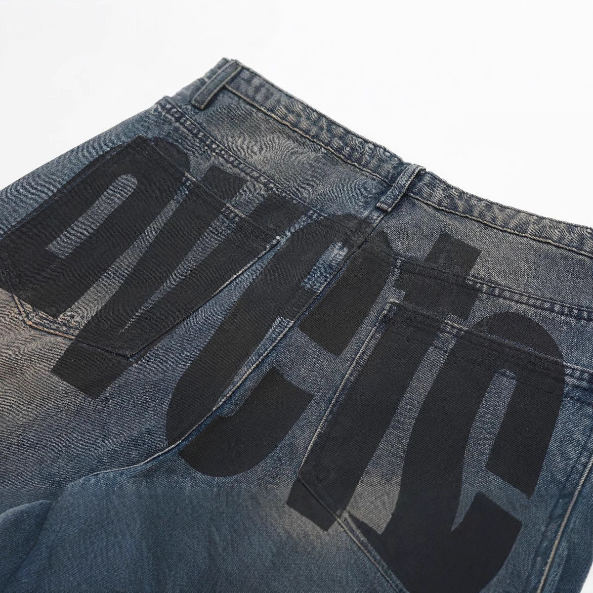 High Street American Washed Distressed Letters Printed Jeans für Männer und Frauen