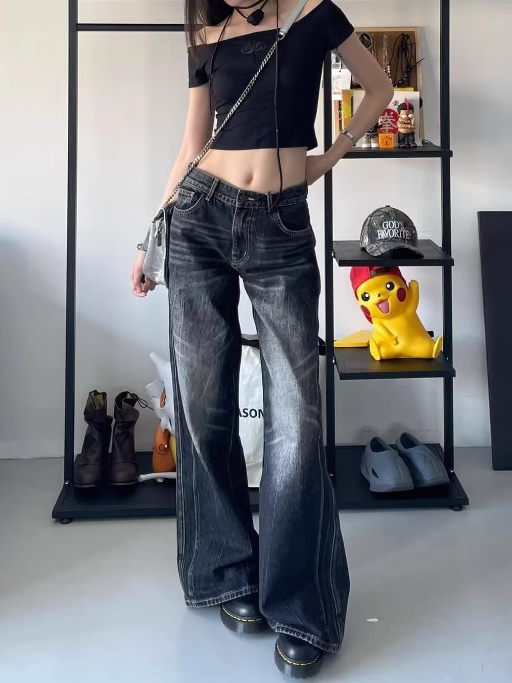 Black Low Waist Oversize Jeans