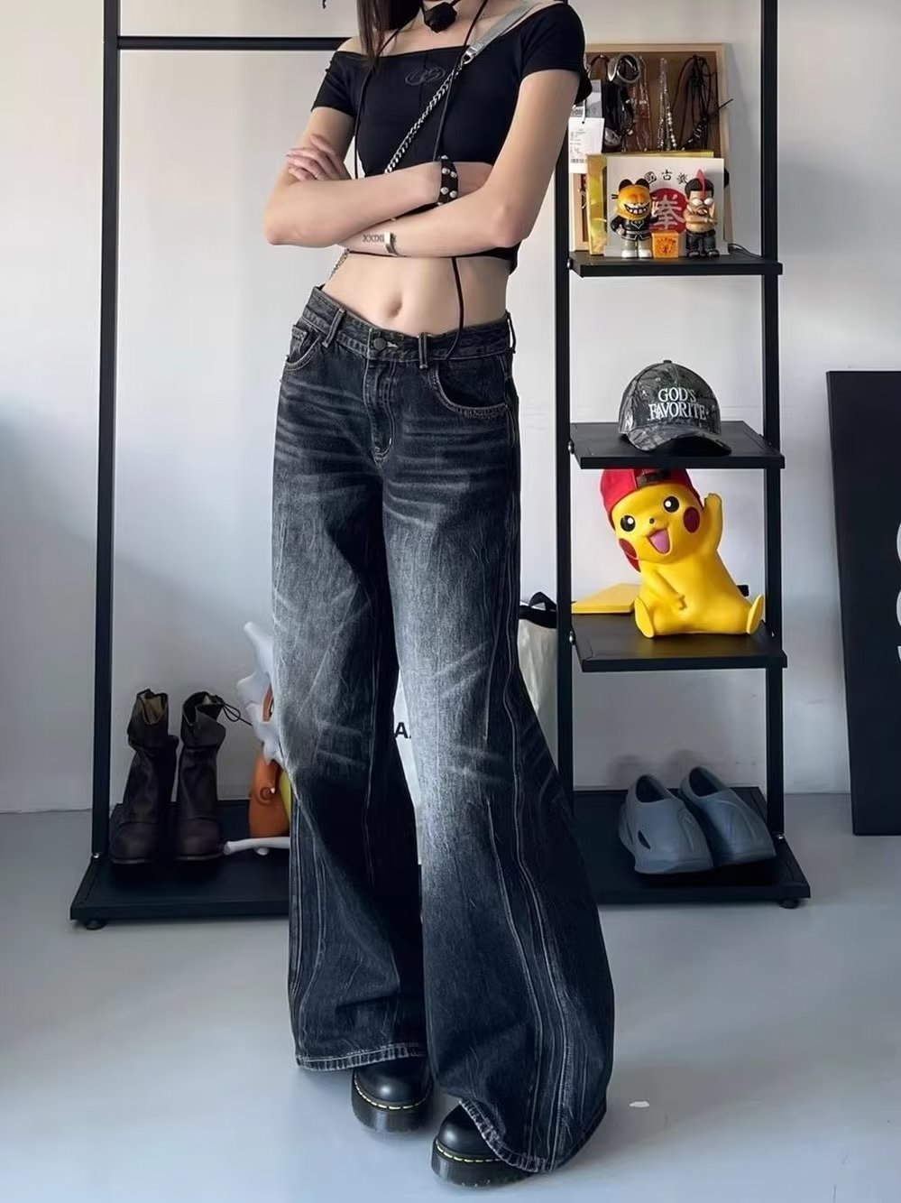 Black Low Waist Oversize Jeans