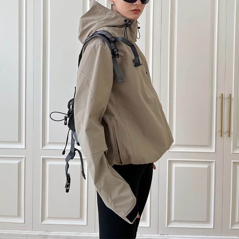 Solid Color Zip-up Jacket Waterproof