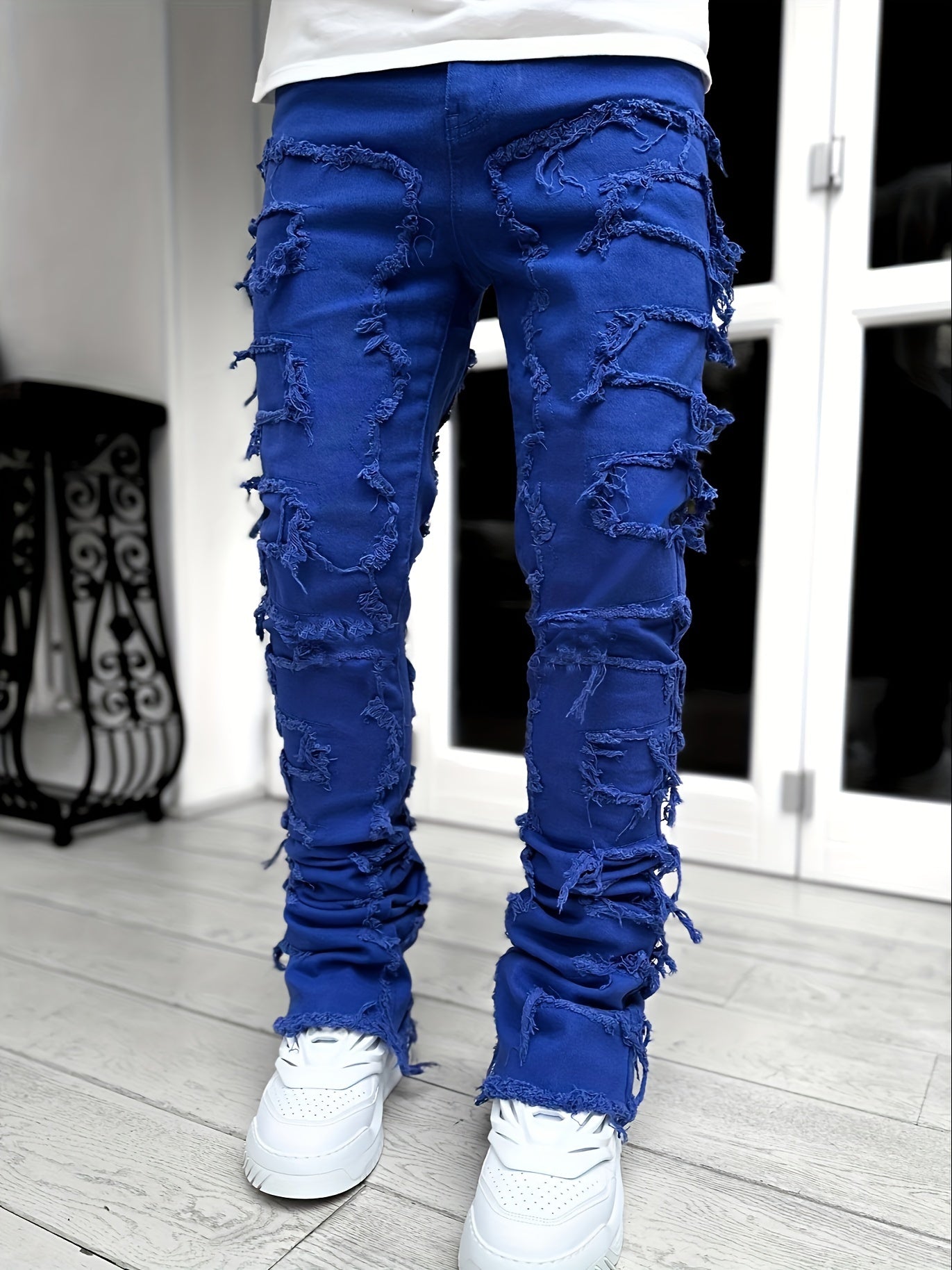 Herren Jeans mit geradem Bein und Quasten