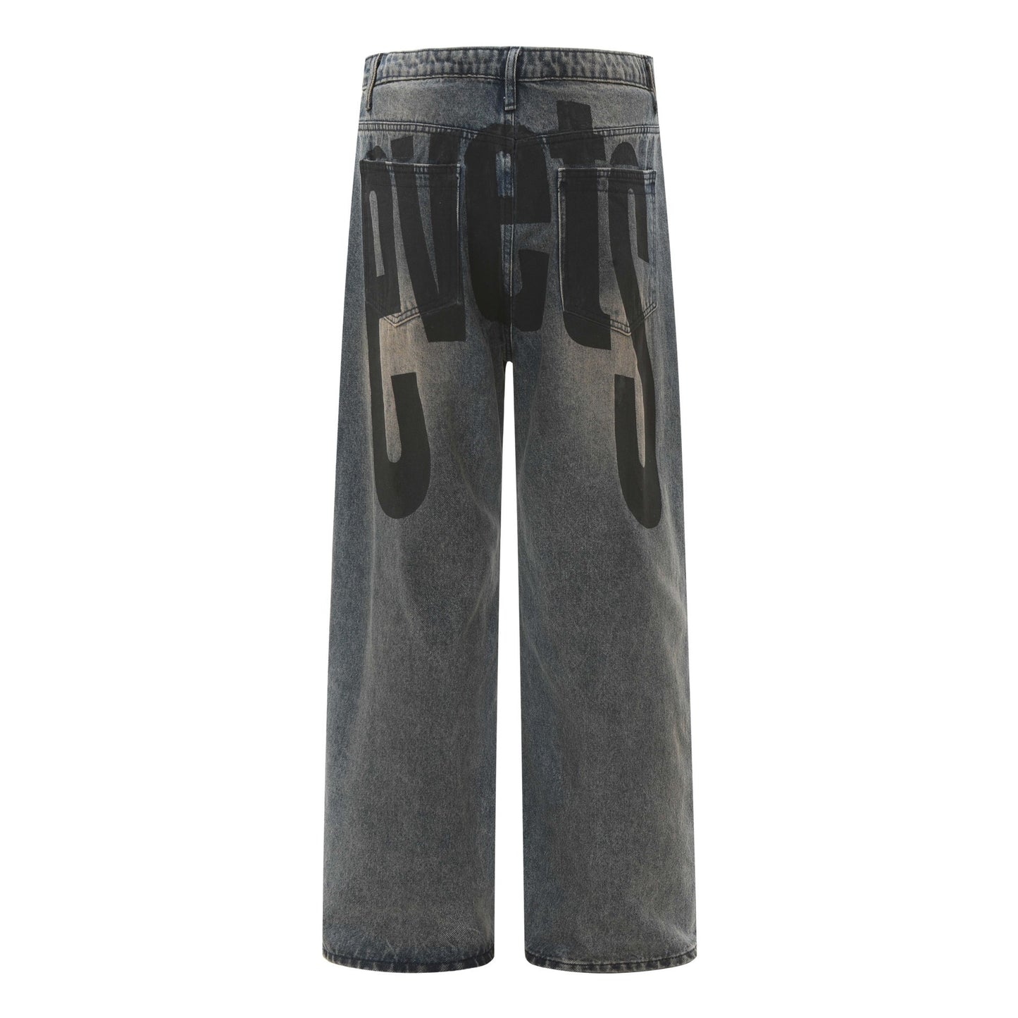 High Street American Washed Distressed Letters Printed Jeans für Männer und Frauen