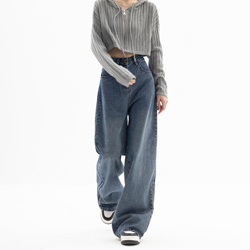 Straight Wide Leg Pants Blue Jeans