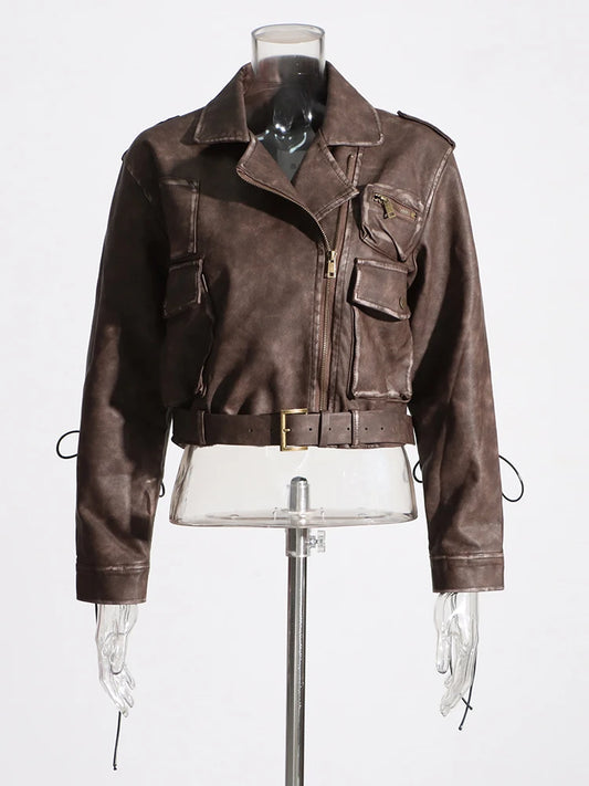 Streetwear Leather Patchwork Pockets Jackets
