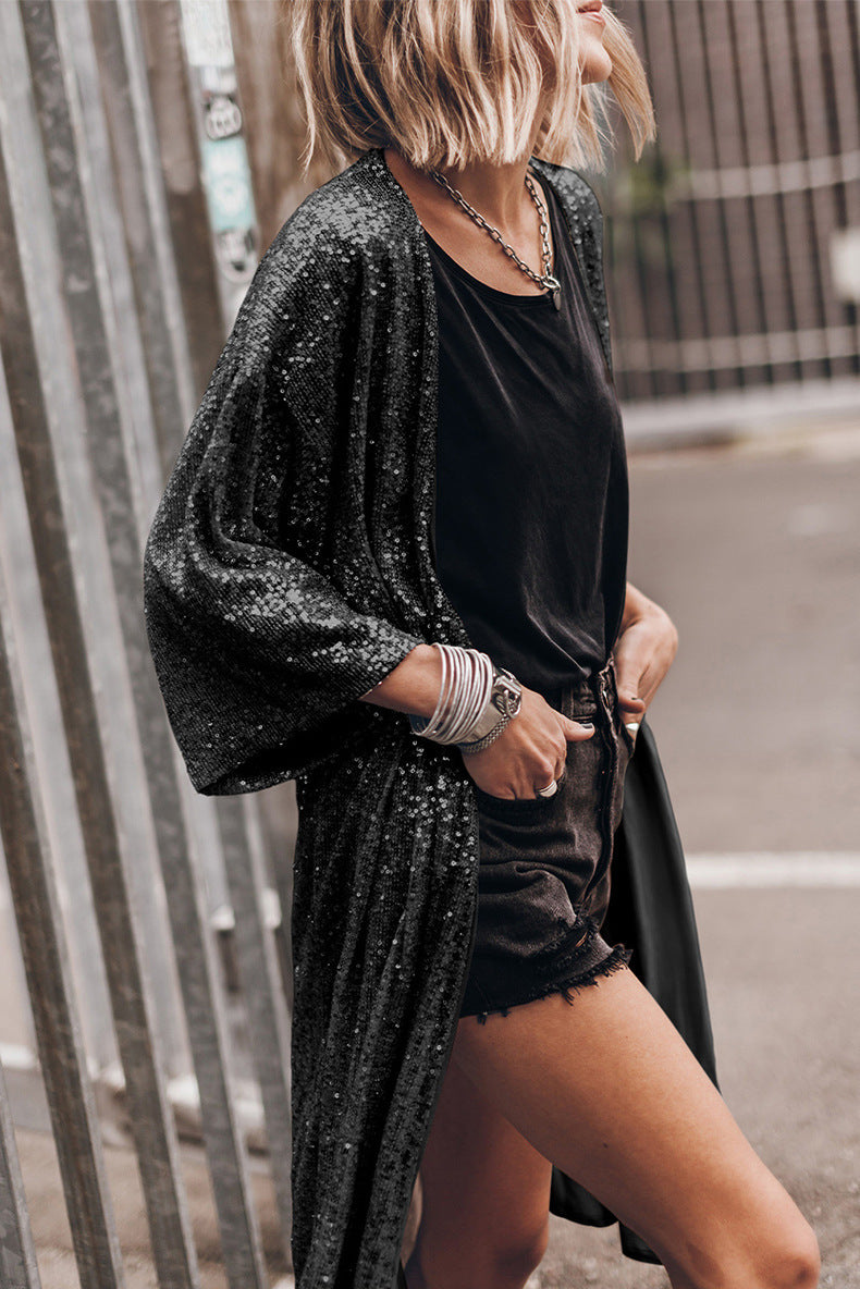 Sequin Sun Protection Cardigan Fashion Personalized Long Beach Cover-up