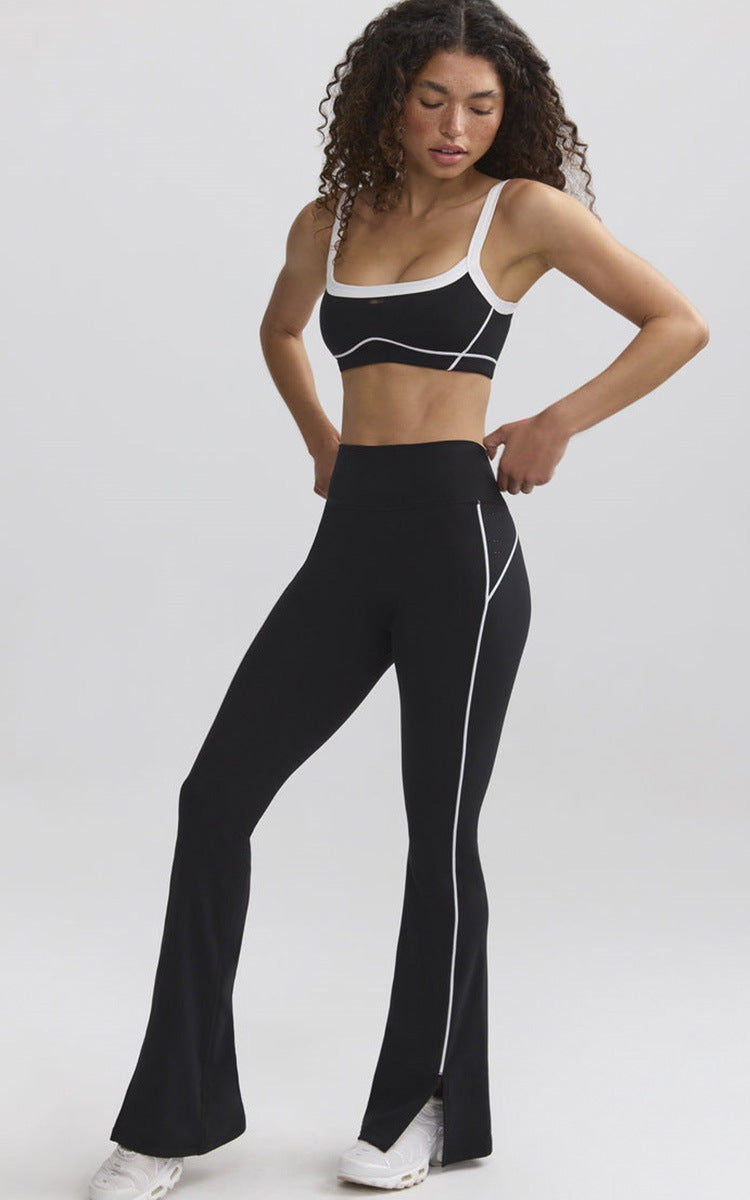 Nude Elastic Sports Contrast Bra Fitness Yoga Suit
