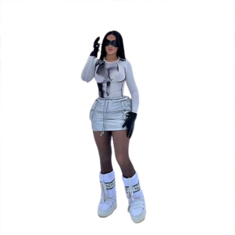 Personality 3D Digital Printing Slim Top