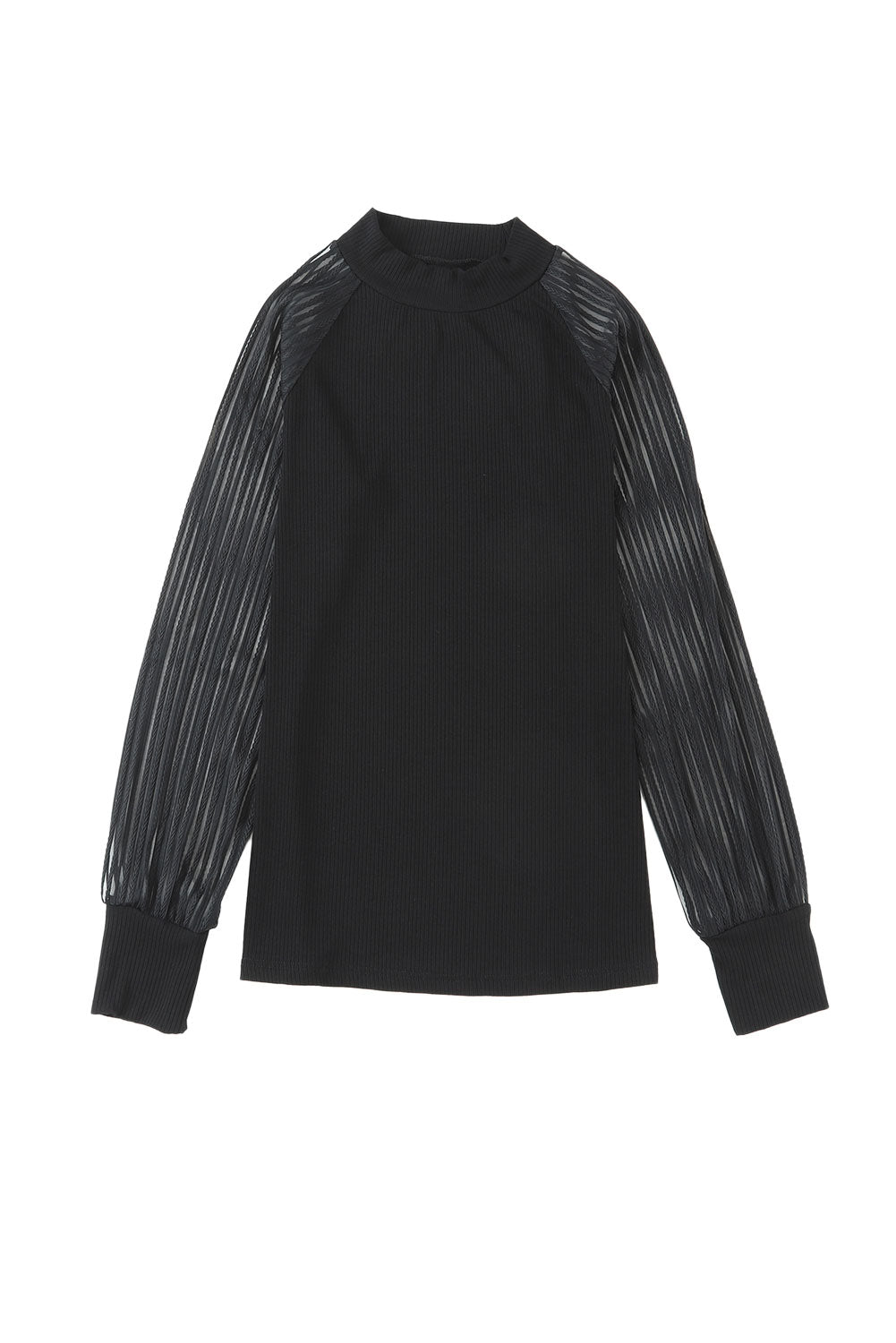 Black Basic Mesh Long Sleeve Top