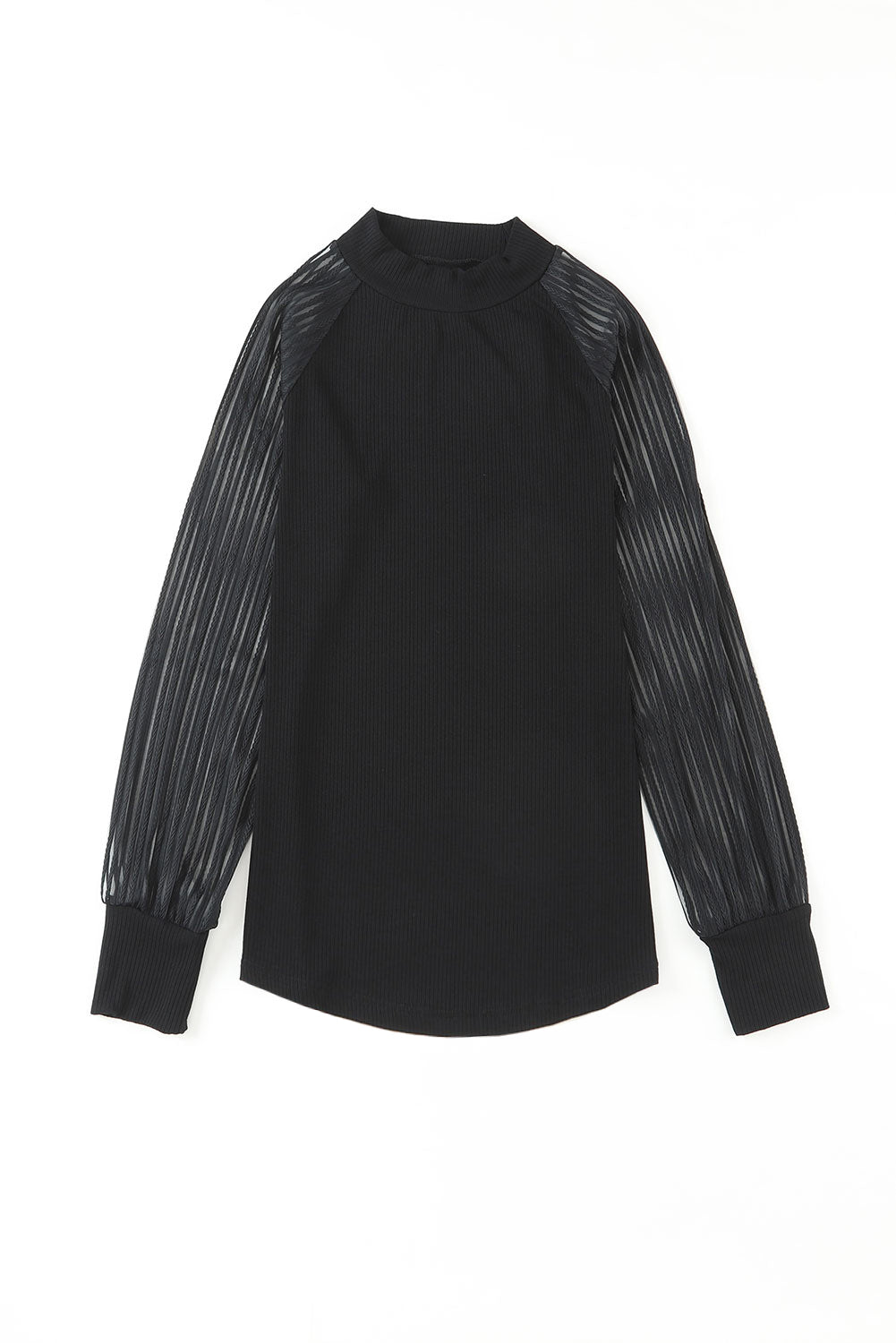 Black Basic Mesh Long Sleeve Top