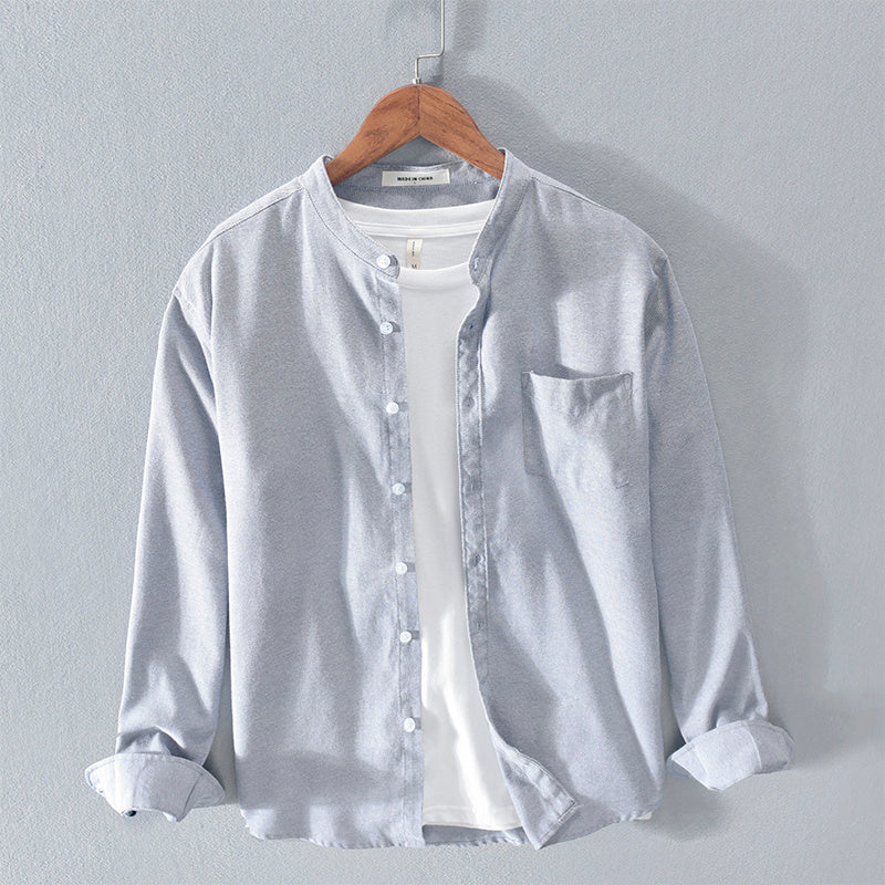 Stand-Up Collar Solid Cotton Shirt
