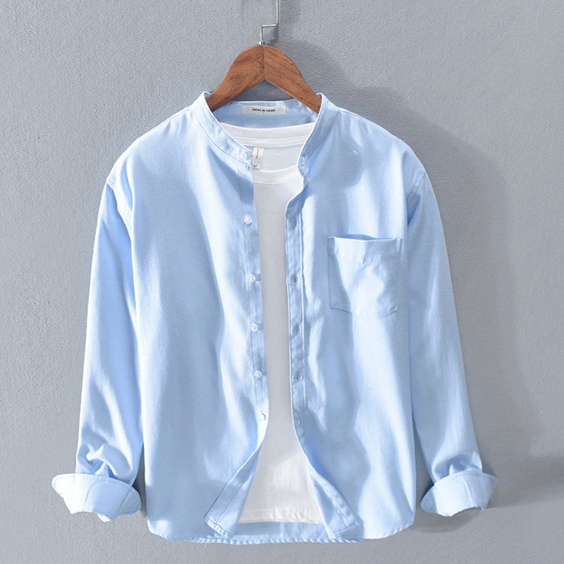 Stand-Up Collar Solid Cotton Shirt