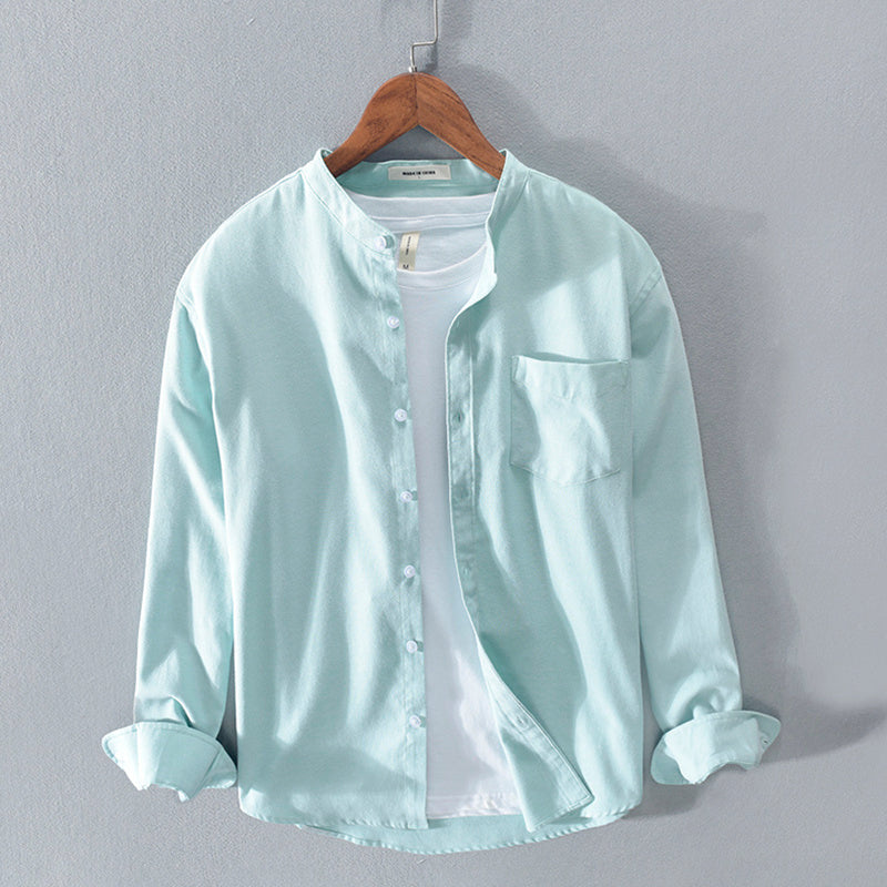 Stand-Up Collar Solid Cotton Shirt