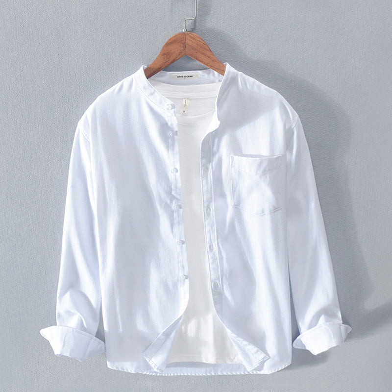 Stand-Up Collar Solid Cotton Shirt