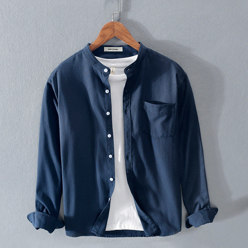 Stand-Up Collar Solid Cotton Shirt
