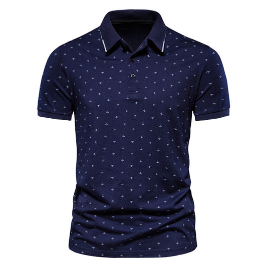 Summer casual anchor print short-sleeved lapel T-shirt