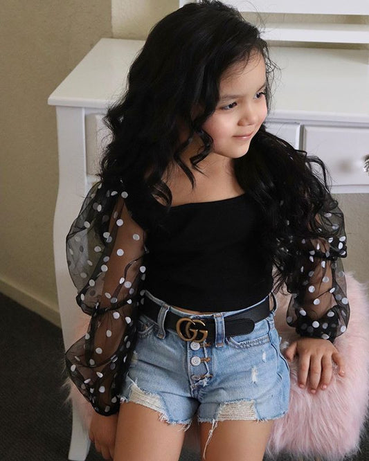 Children'S Clothing Dot Mesh Sleeves Set