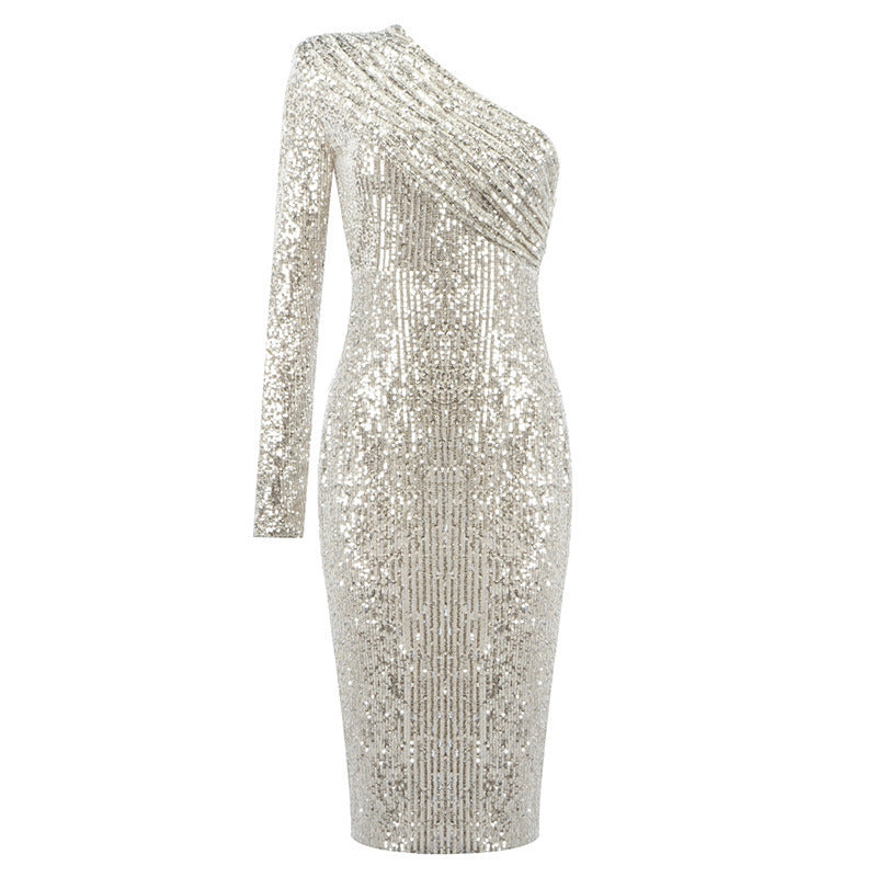 One-Shoulder-Paillettenkleid