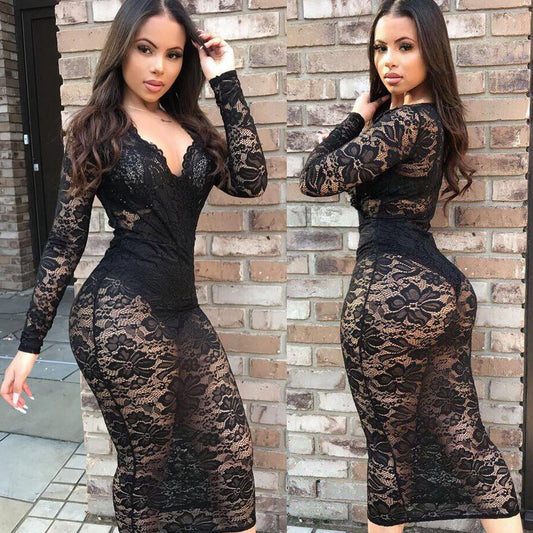Sexy Spitzenkleid mit V-Ausschnitt