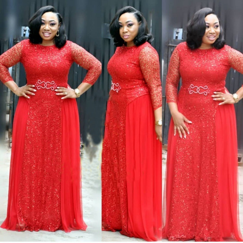 Plus Size long sleeve silk dress