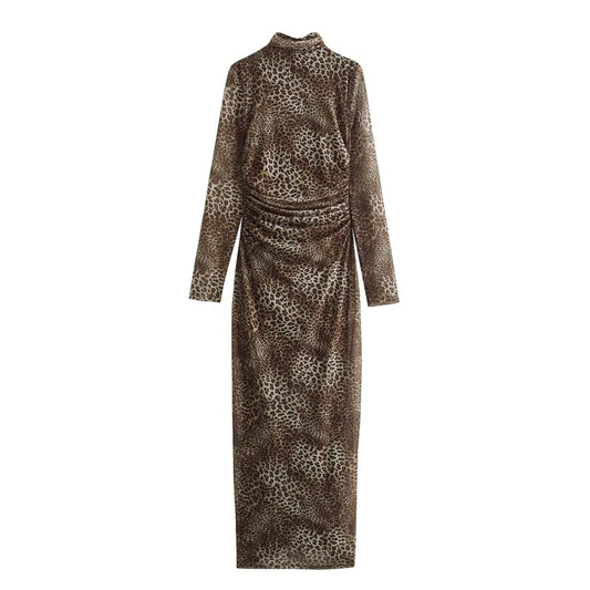 Animal print silk mesh dress
