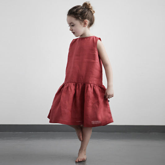 Little Girls Sleeveless Cotton Linen Dresses