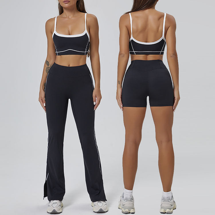 Nude Elastic Sports Contrast Bra Fitness Yoga Suit