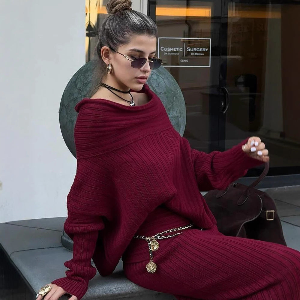 Elegant Off Shoulder Sweater Pullover Knitted Two Piece