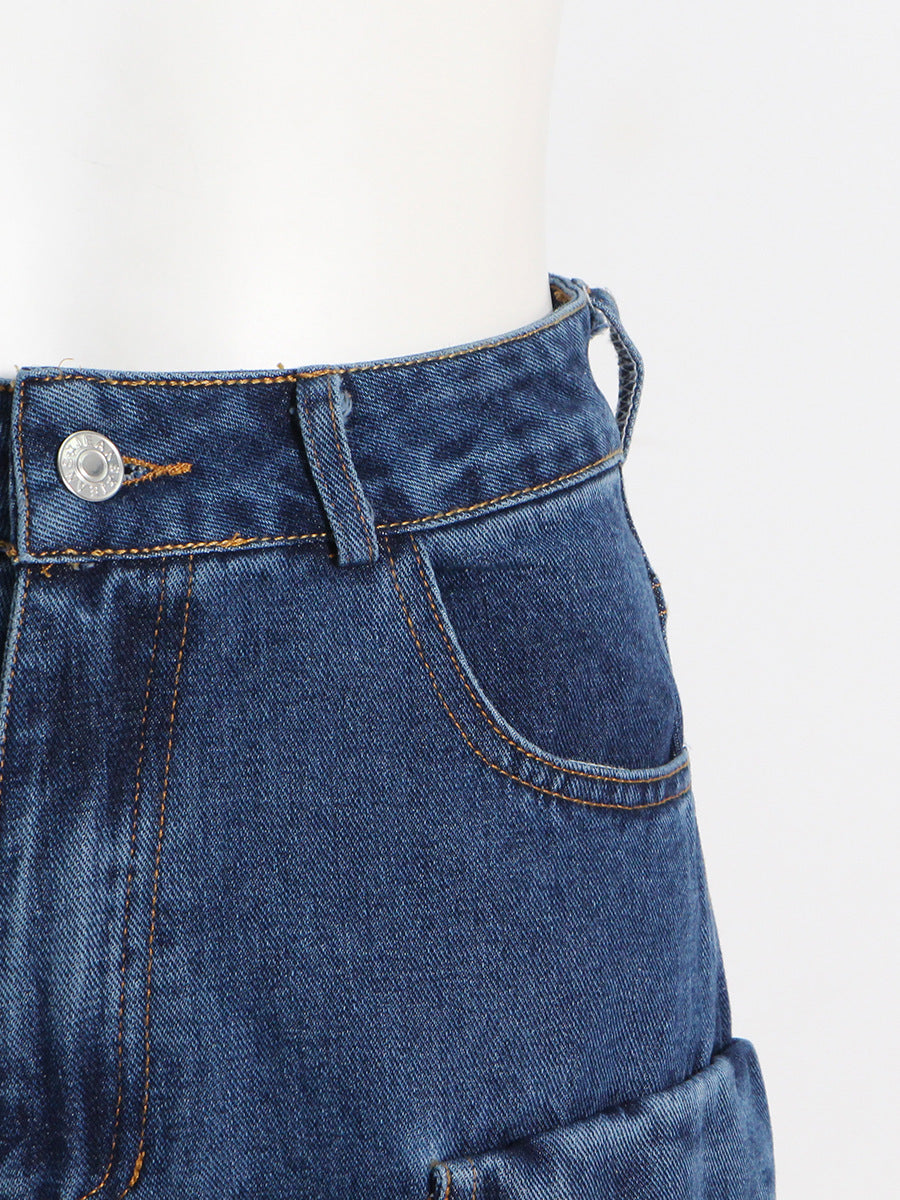 Waist Fit Denim Cargo Baggy Pants