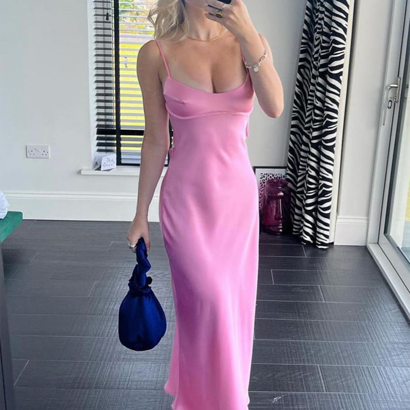 Elegant Satin Long Backless Dress