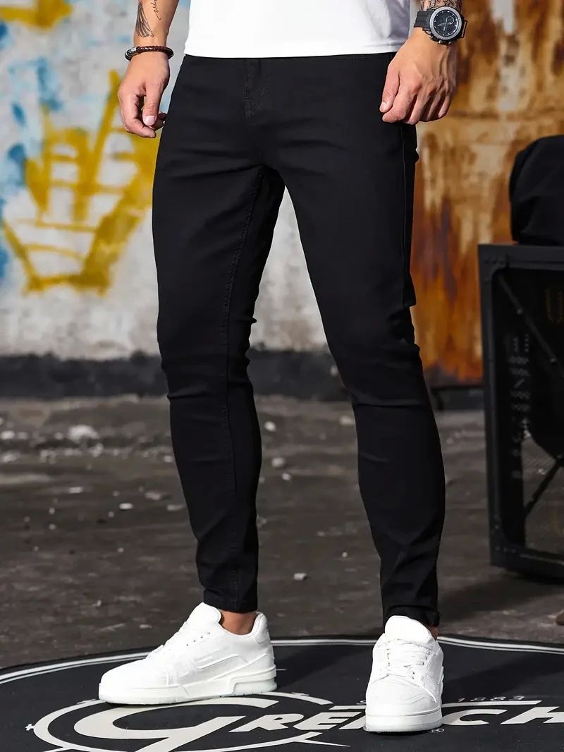 Pantalones de hombre Vaqueros elásticos con cremallera y lavado retro
