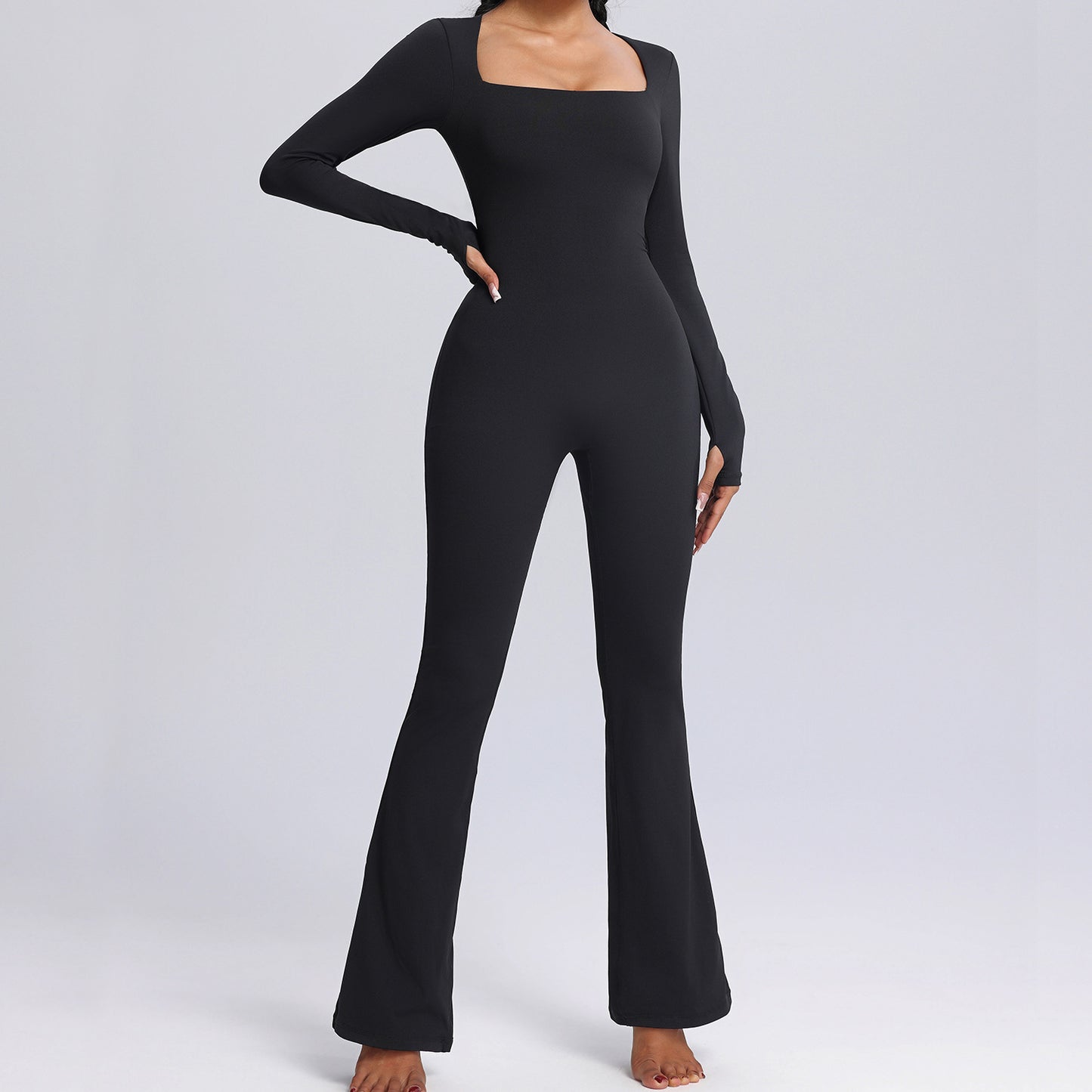 Square neck Long sleeve rompers