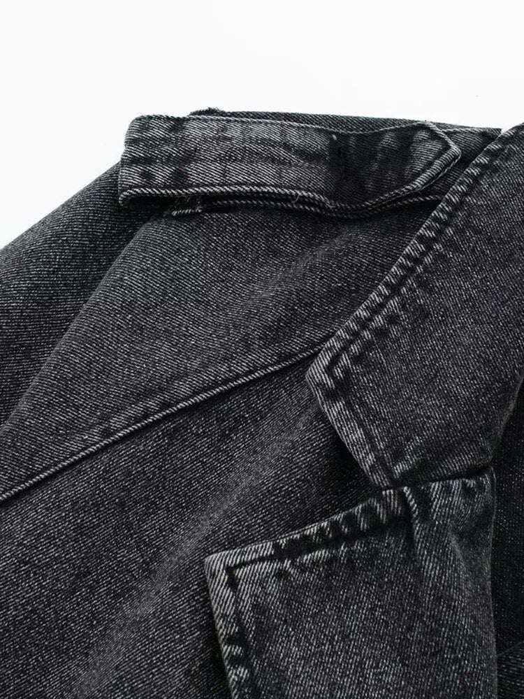 Woman Cropped Denim Jacket With Belt Jean